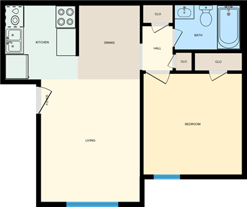 A1-One Bedroom / One Bath - 525 Sq.Ft.*